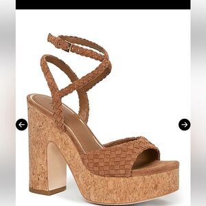 PAIGE Braided Tan Platform Sandal with Cork Block Heel